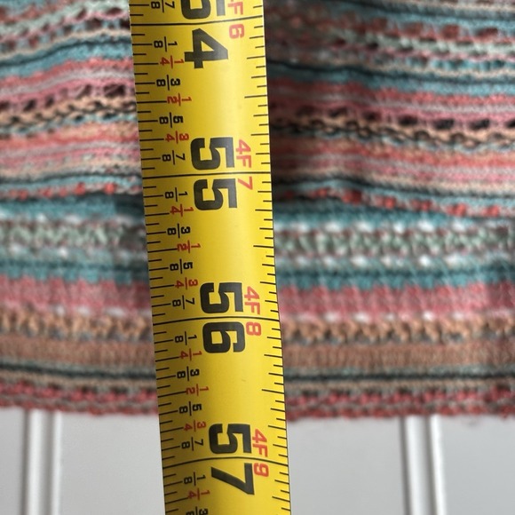 Women's Nina Leonard Crochet Striped Halter Maxi Dress LG  Coral Turquoise Boho - Picture 15 of 16